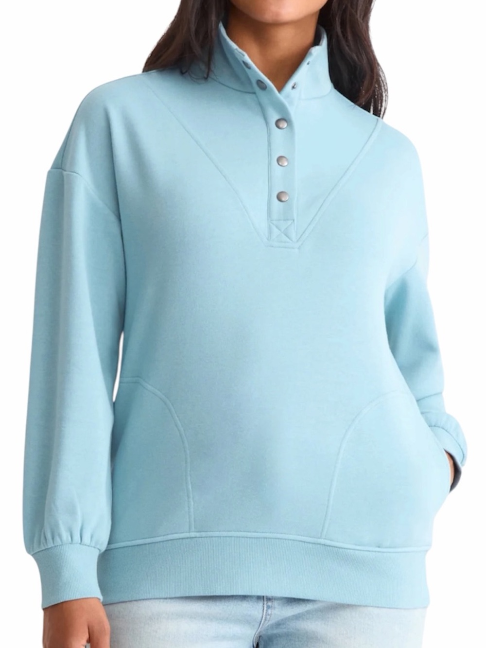 Time and Tru Light Blue Snap-Front Pullover Sweatshirt